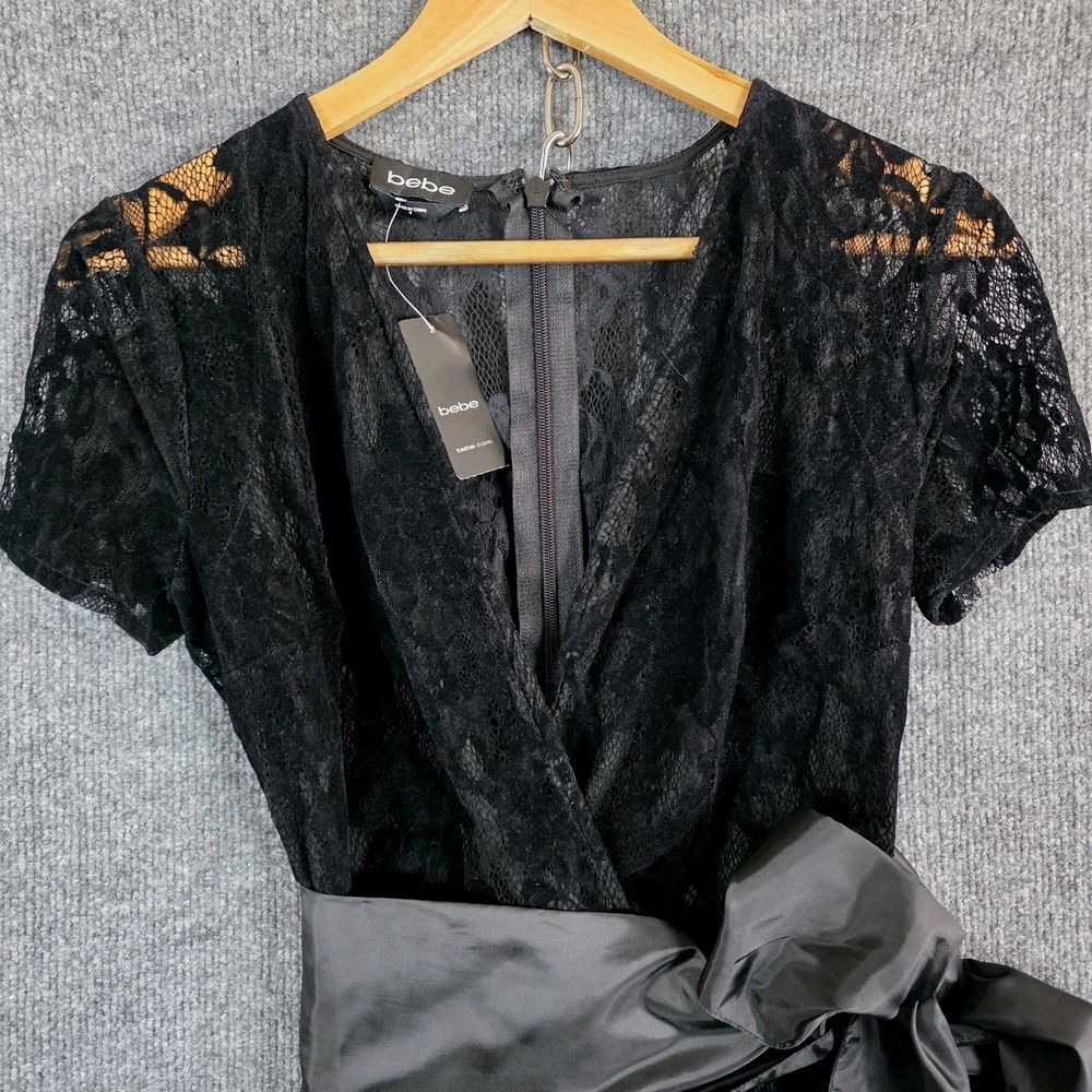 NEW Bebe Romper Sz 6 Black Velvet Lace Sheer Witchy Goth Dark Fairy Party Outfit - Picture 5 of 11